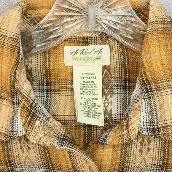 As Real As Wrangler Shirt Women’s Medium Pearl Snap Yellow Gold Cowgirl Western - Picture 5 of 13
